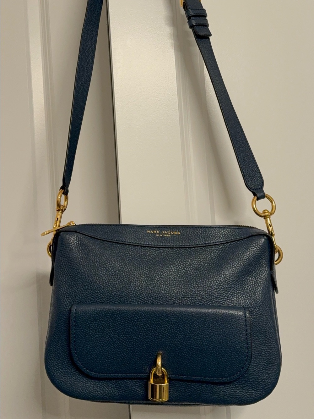 Marc Jacobs Dark Navy Pebbled Leather Crossbody with Gold Hardware
